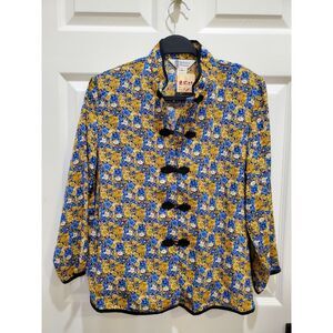 Blue & Yellow Floral Mandarin Collar Jacket